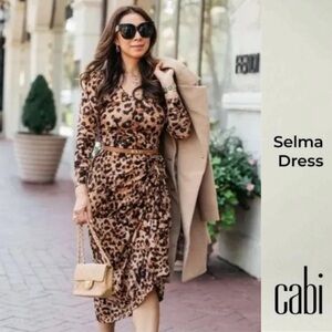 CAbi #4216 Selma Cheetah Print Midi Dress Fitted Stretch Soft Lightweight Medium
